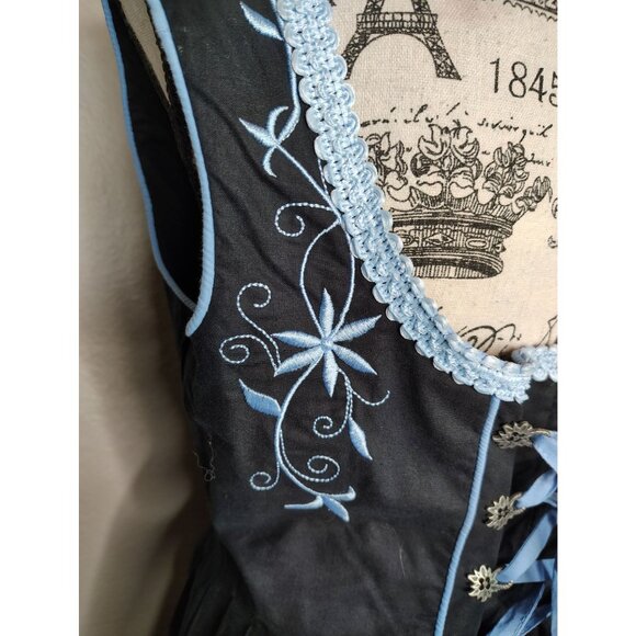 Dirndl Dress Navy Blue Embroidered Flower Oktoberfest Corset Size 38, US Medium - Picture 5 of 8